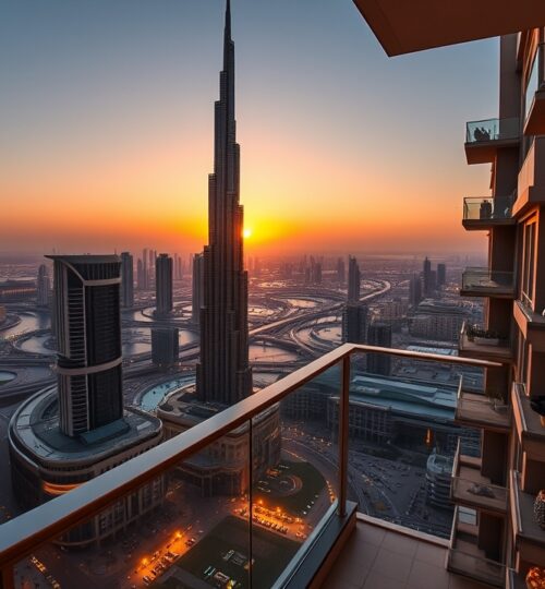 Luxury Dubai apartment view during sunset