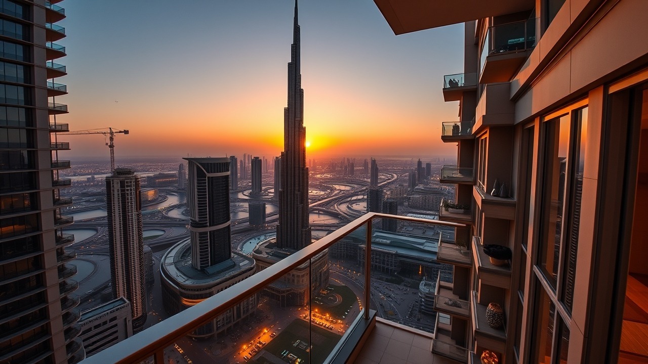 Luxury Dubai apartment view during sunset