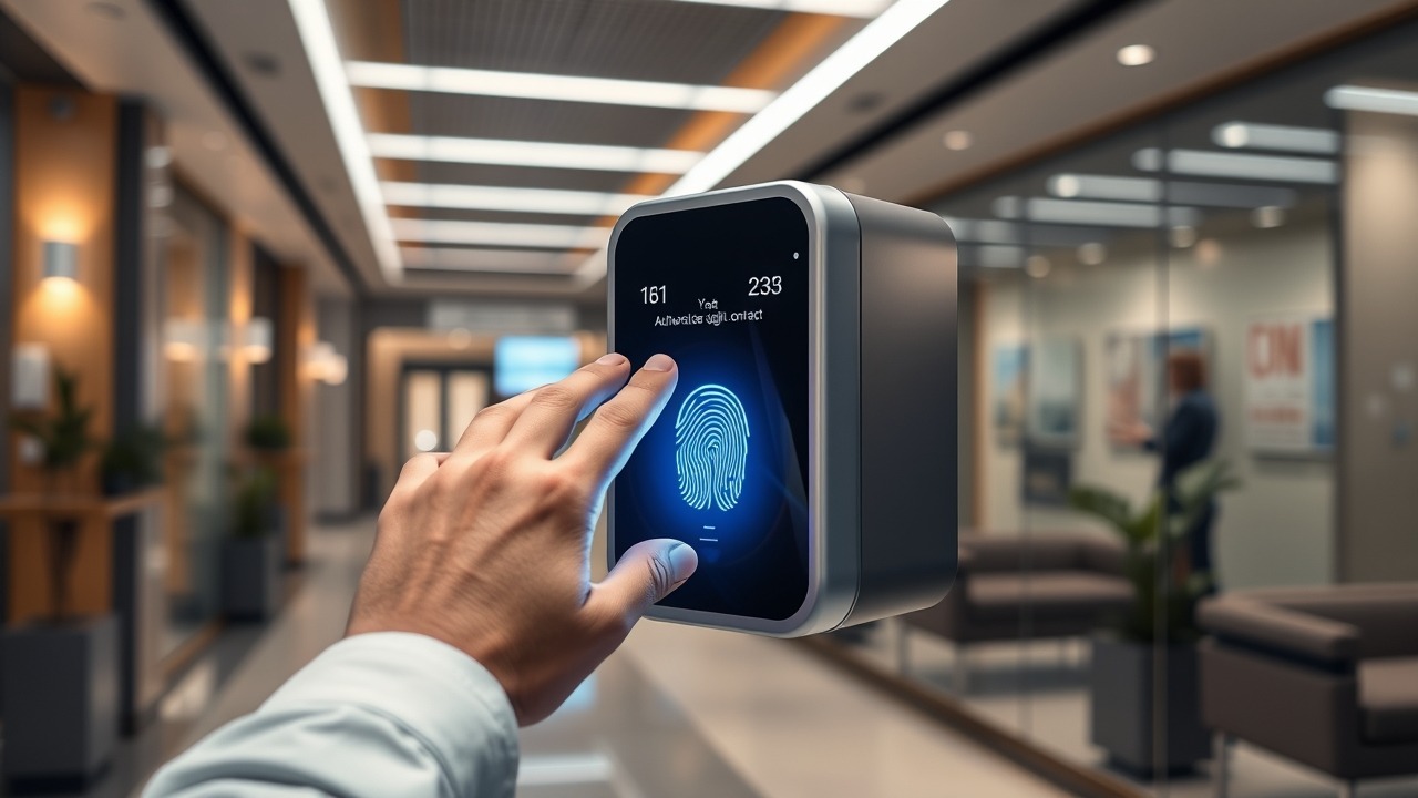 Biometric security scanner in a high-tech office