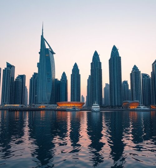 Dubai Marina skyline at dusk representing freehold property zones