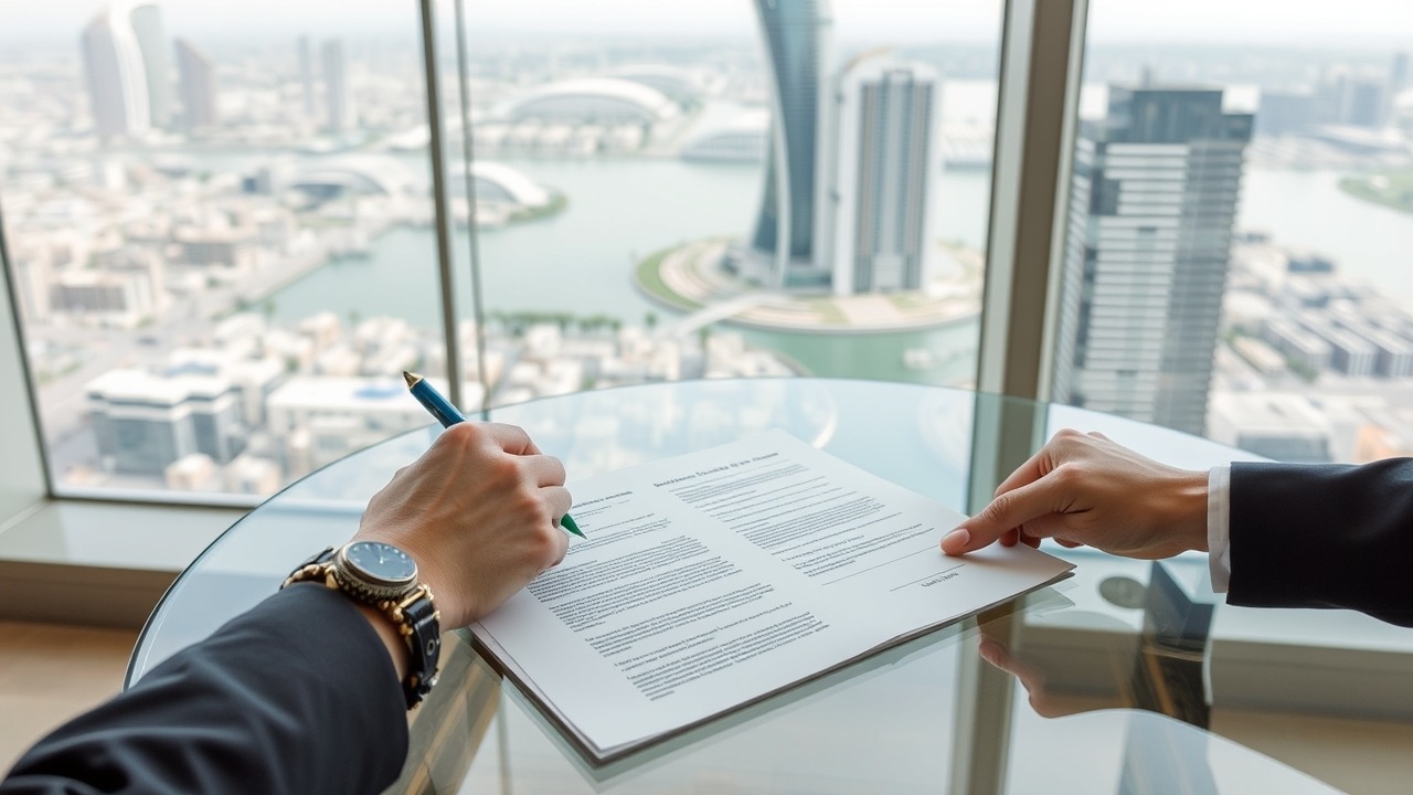 Signing a property sales agreement in a Dubai office