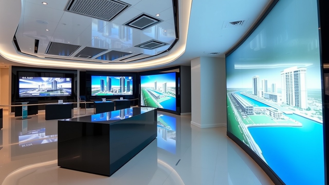 Modern real estate showroom in Dubai displaying new projects