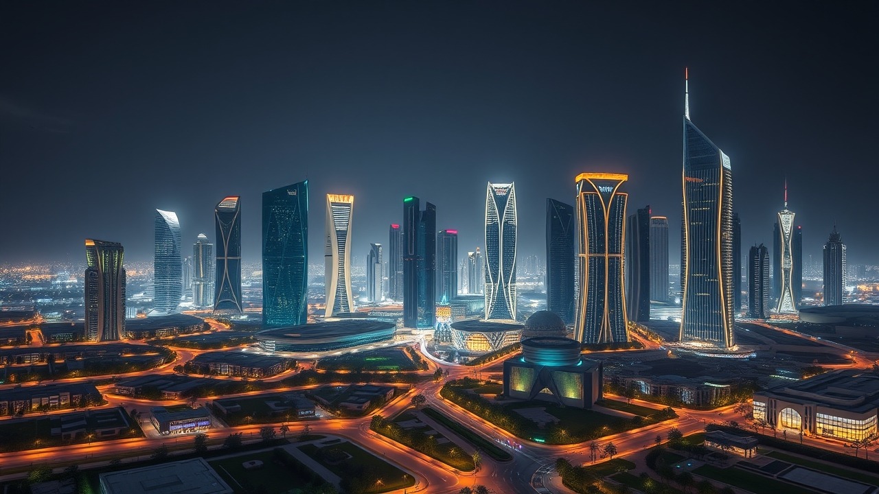 Riyadh KAFD financial district night view 2026