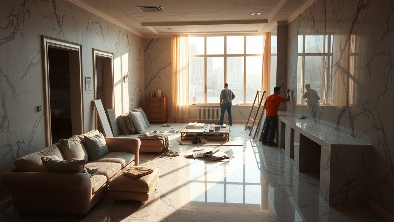 Distressed property undergoing high-end luxury renovation