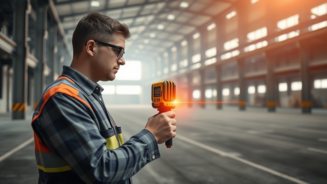 Professional appraiser measuring distressed industrial property