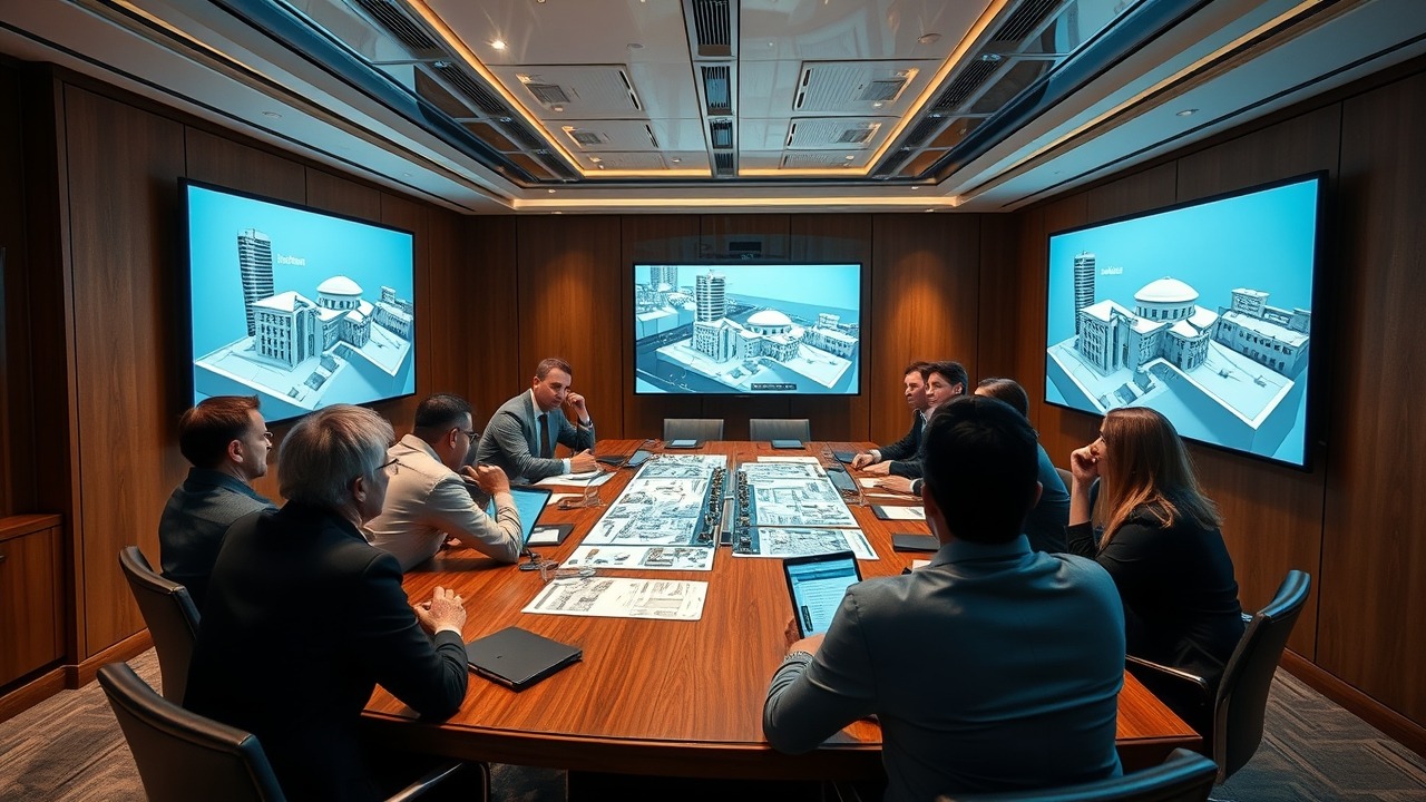 Institutional investors discussing real estate acquisition strategy