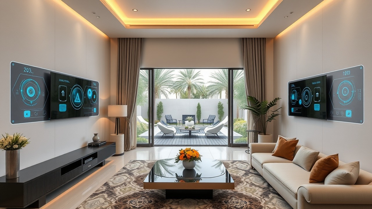 Modern luxury villa interior in Dubai with smart technology