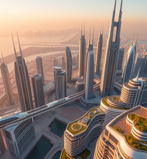 Futuristic Dubai Business Bay skyline 2026