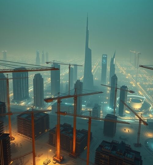 Active construction site in Dubai showing off-plan development progress