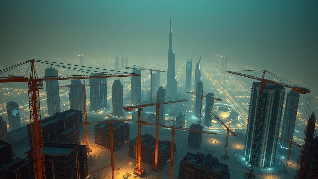 Active construction site in Dubai showing off-plan development progress