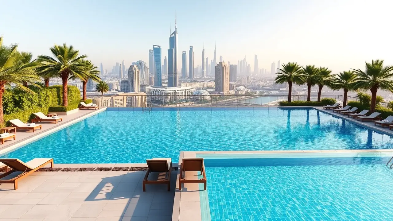 Piscina infinita en un complejo residencial de lujo en Dubái