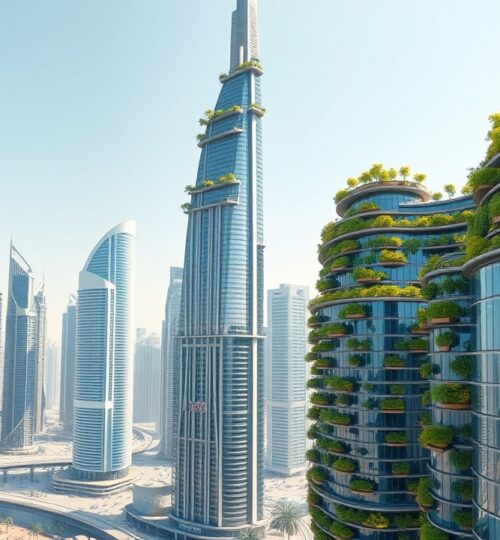 Sustainable Dubai skyline 2026 green architecture