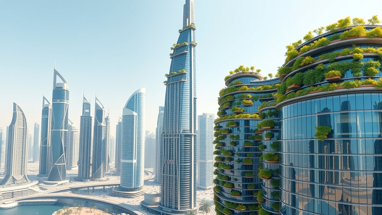 Sustainable Dubai skyline 2026 green architecture