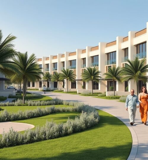 Modern townhouse community in Dubai 2026 with green spaces