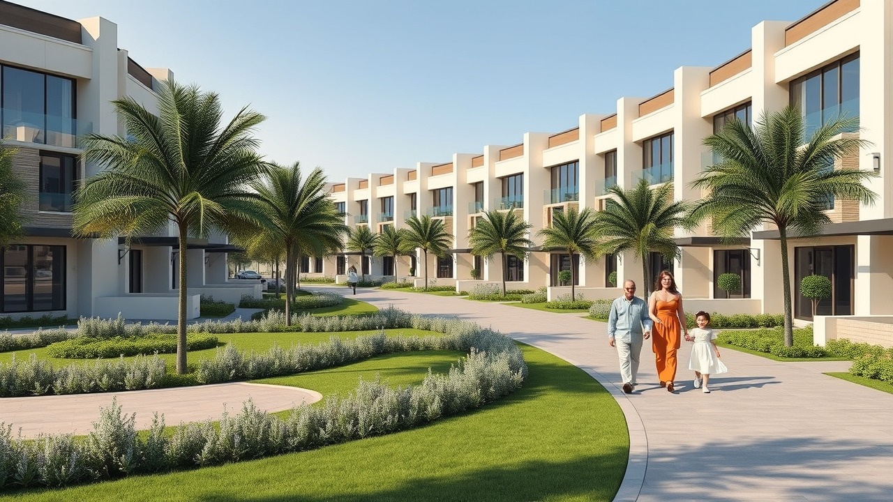 Modern townhouse community in Dubai 2026 with green spaces