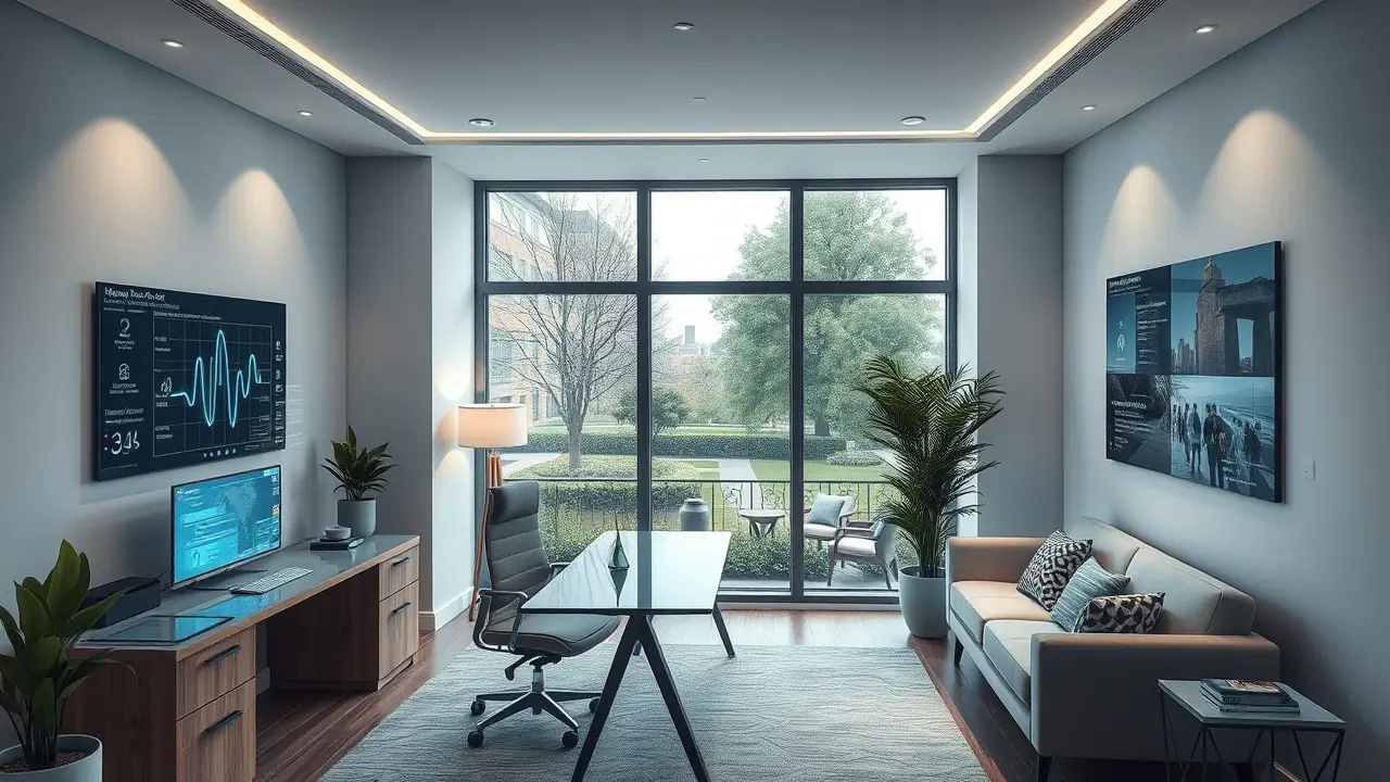 Smart-Home-Office-Einrichtung in einem modernen Stadthaus in Dubai
