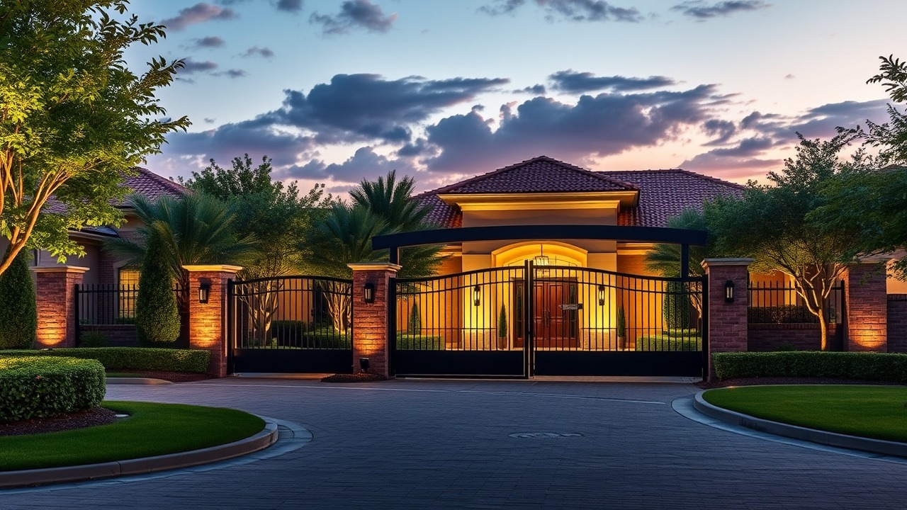 Secure gated townhouse community entrance in Dubai