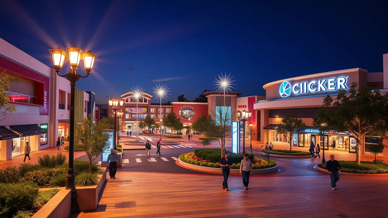 Торговый центр Circle Mall и коммерческий центр JVC в ночное время.