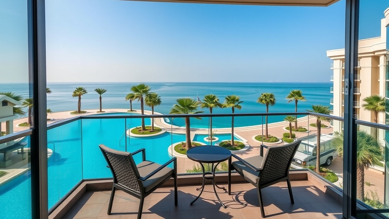 Luxury apartment balcony view in Dubai South