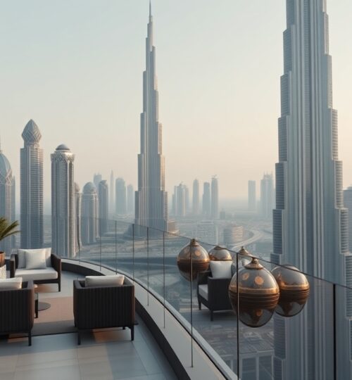 Luxury Dubai balcony view of the skyline
