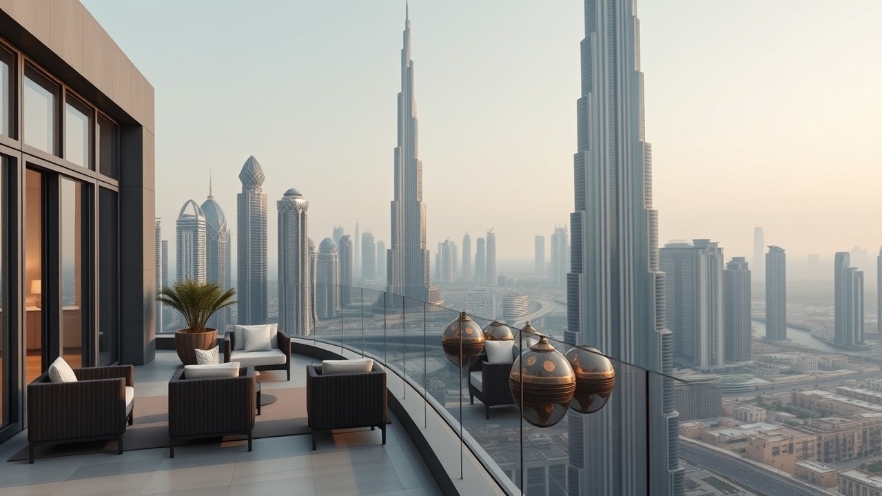 Luxury Dubai balcony view of the skyline
