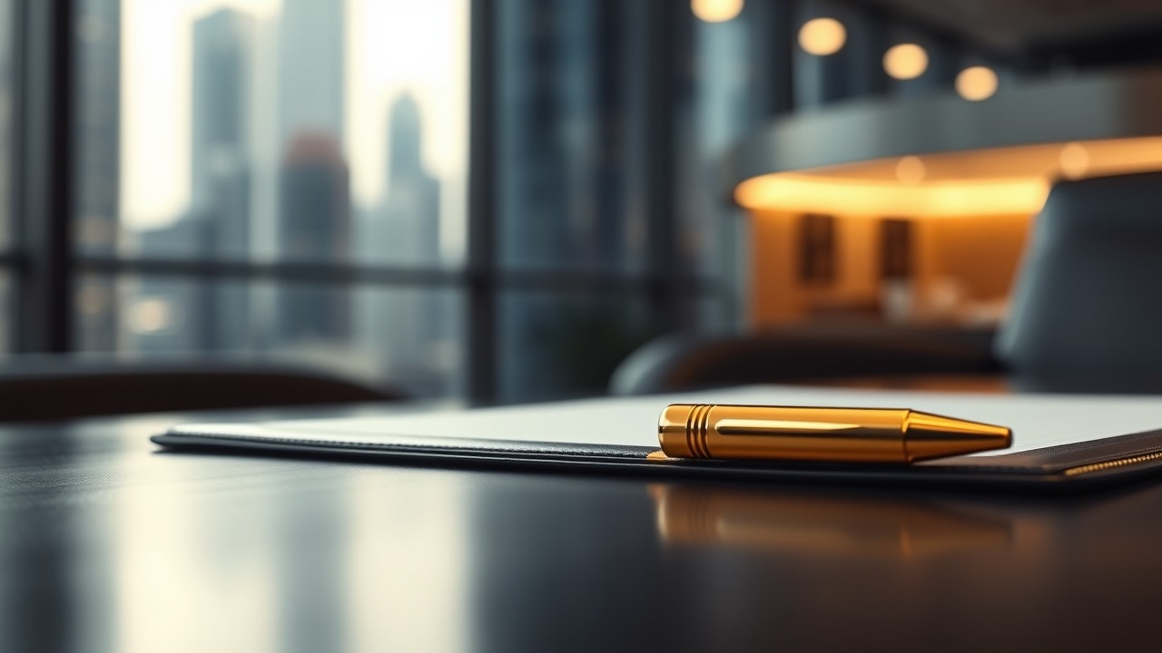 Professional document folder and gold pen in Dubai office