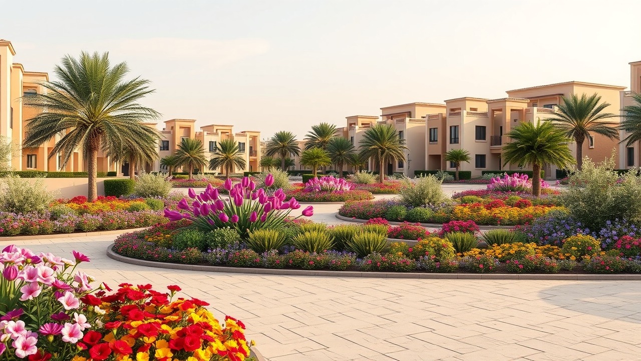 Arjan residential community gardens and buildings