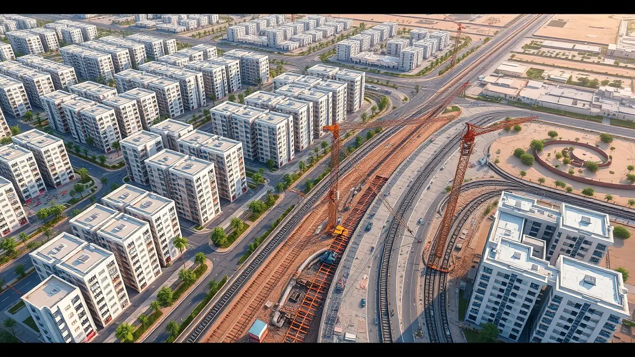 杜拜矽谷綠洲地鐵附近房地產開發案的鳥瞰圖