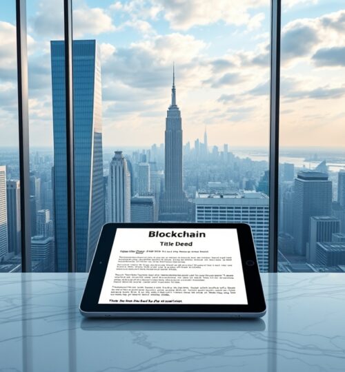 Digital title deed on a tablet in a 2026 skyscraper office