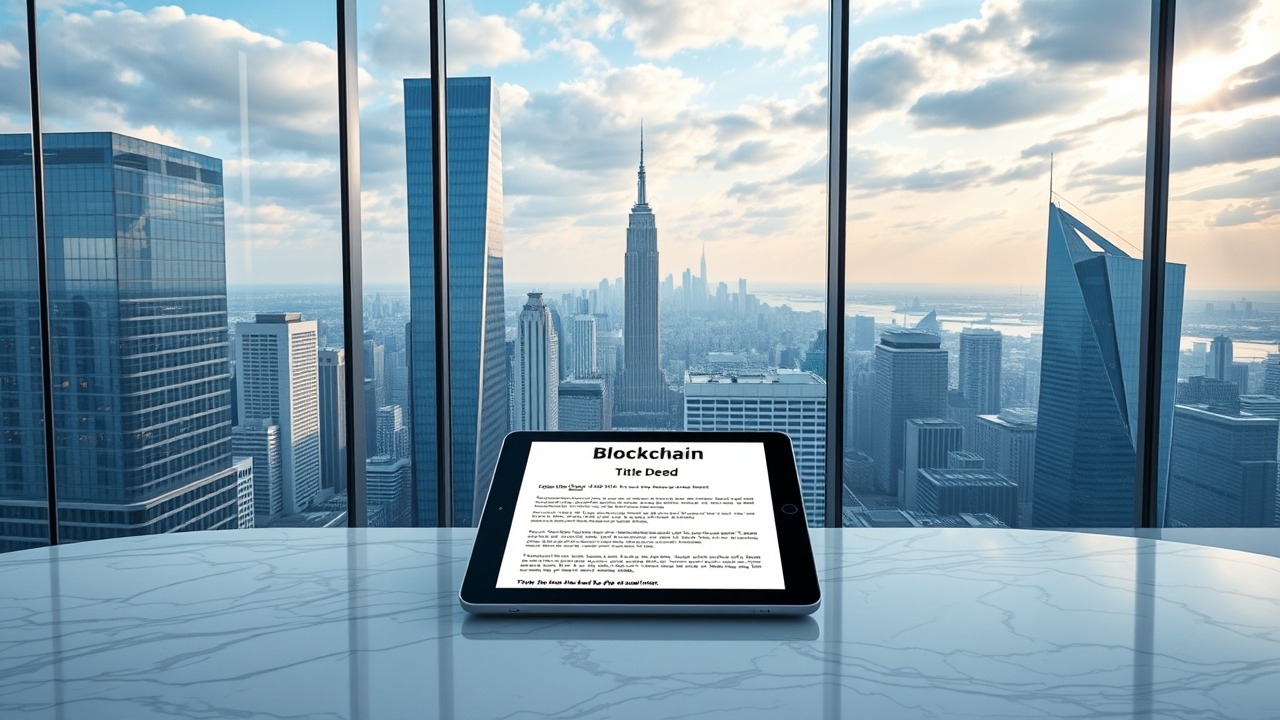 Digital title deed on a tablet in a 2026 skyscraper office