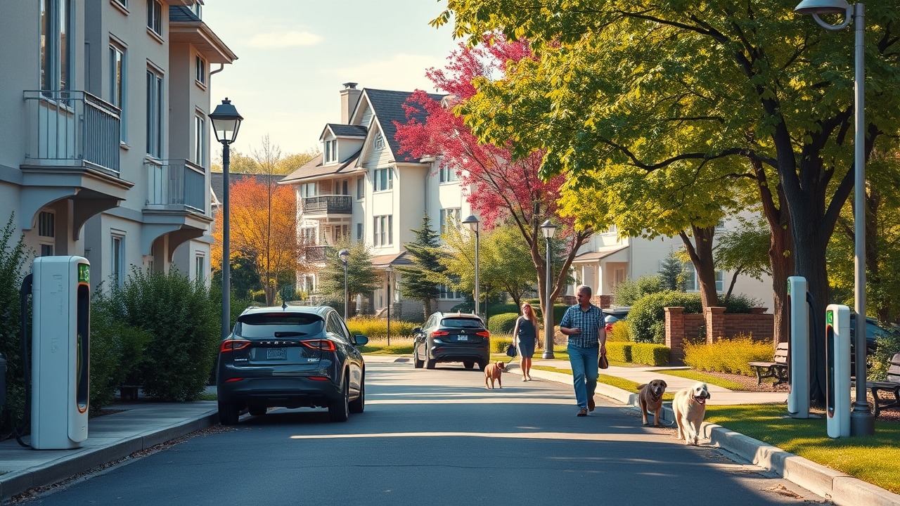 Modern 2026 residential neighborhood with green amenities