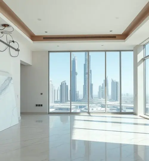 Intérieur rénové d'une luxueuse villa à Dubaï avec du marbre