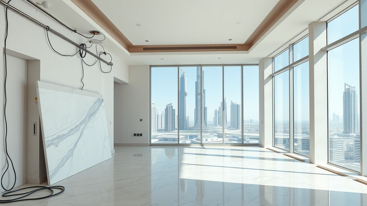 Luxury Dubai villa renovation interior with marble