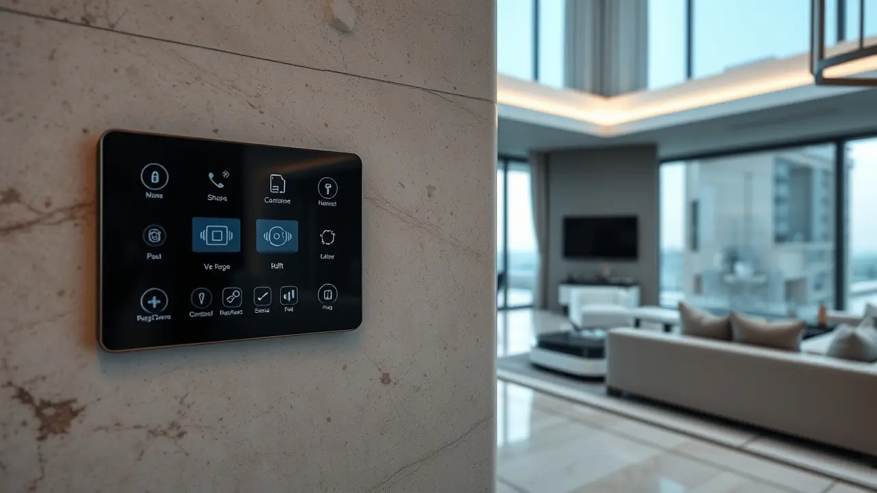 Smart-Home-Schnittstelle an einer Kalksteinwand in Dubai