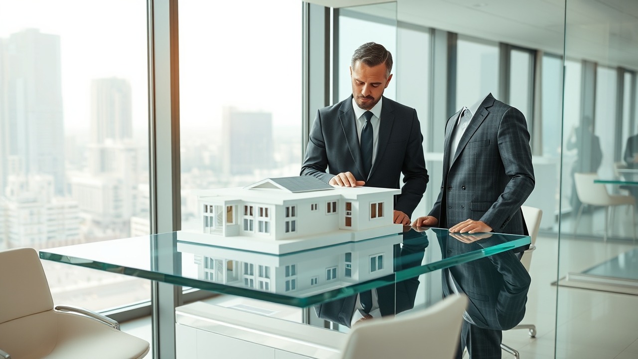 Digital villa model on high-tech table in Dubai office