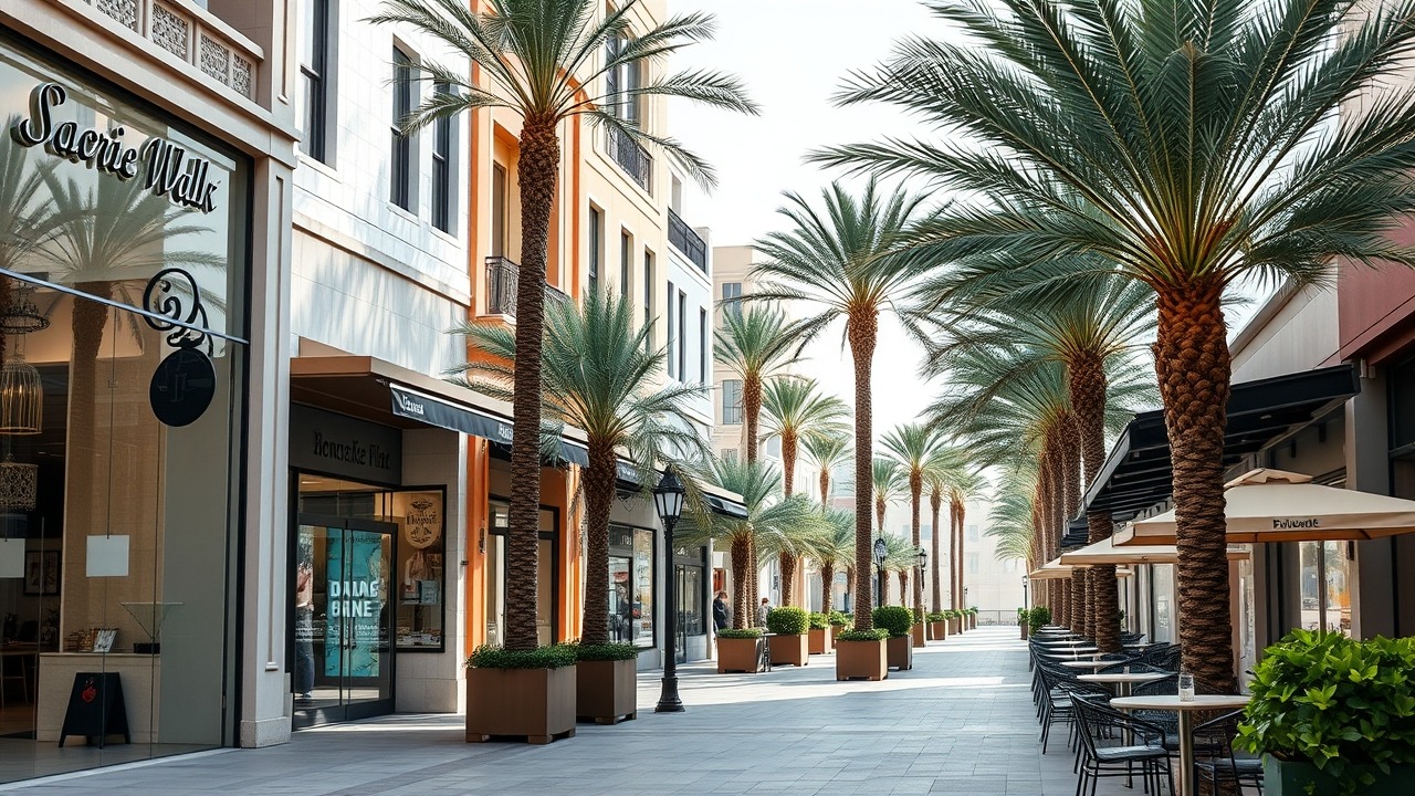 Pedestrian boulevard in City Walk Dubai with high-end retail