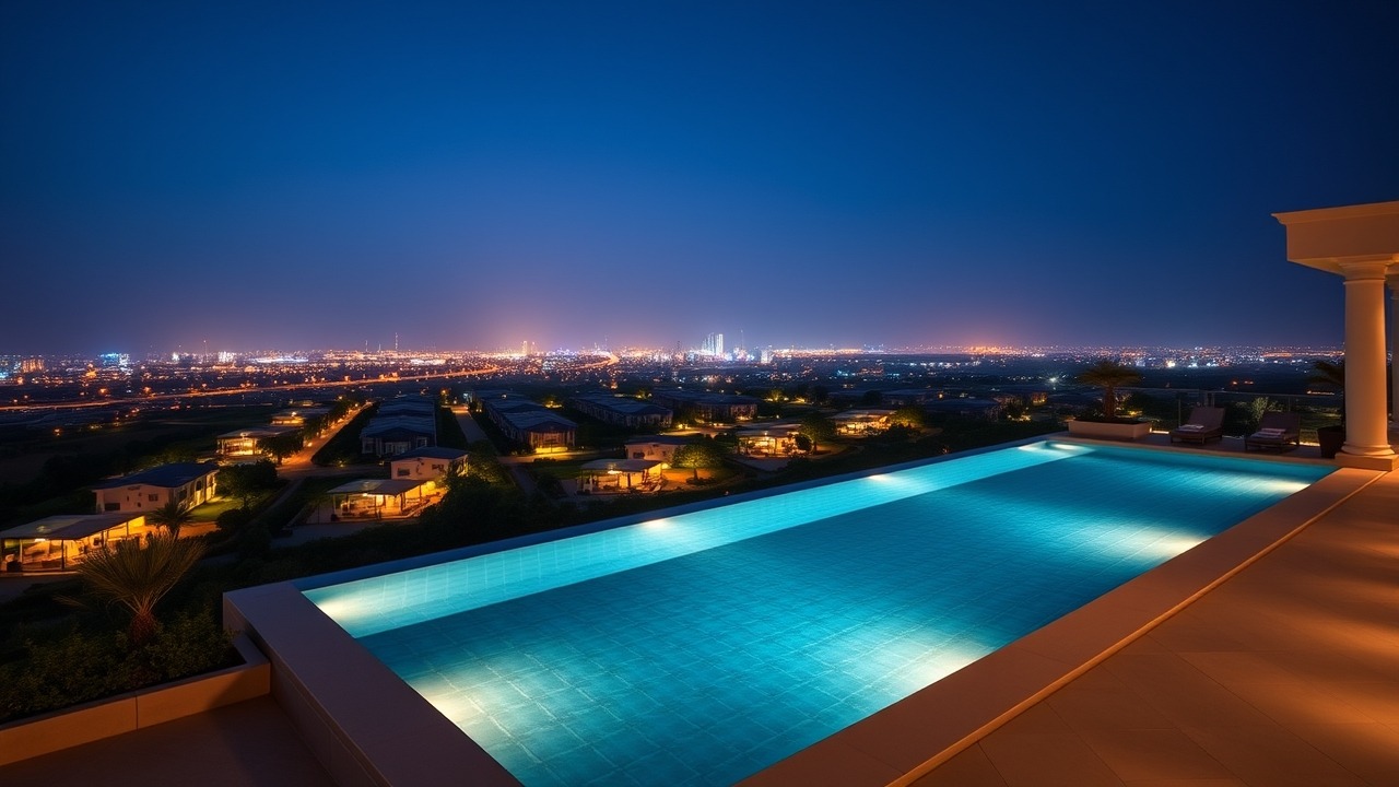 Rooftop infinity pool overlooking Dubai Hills
