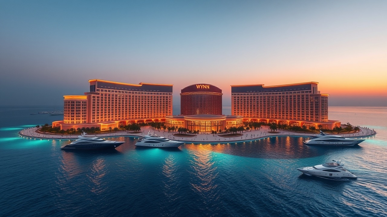 Wynn Al Marjan Island Resort 2026 at sunset