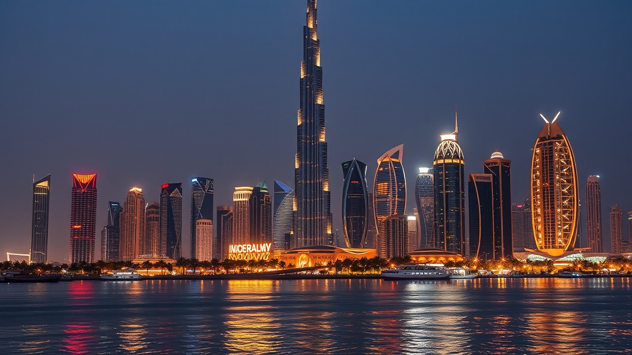 Downtown Dubai skyline at night