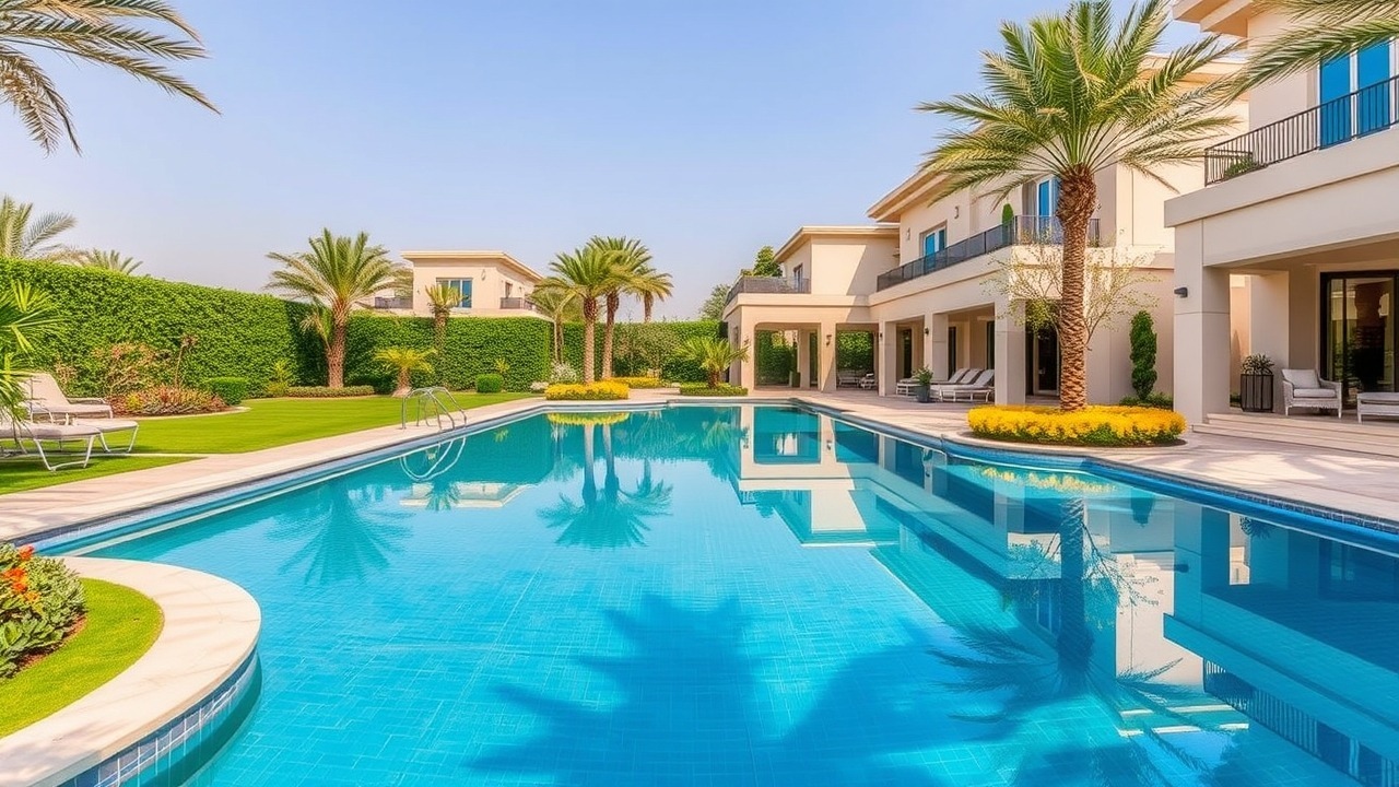 Luxury villa landscaping and pool area in Dubai