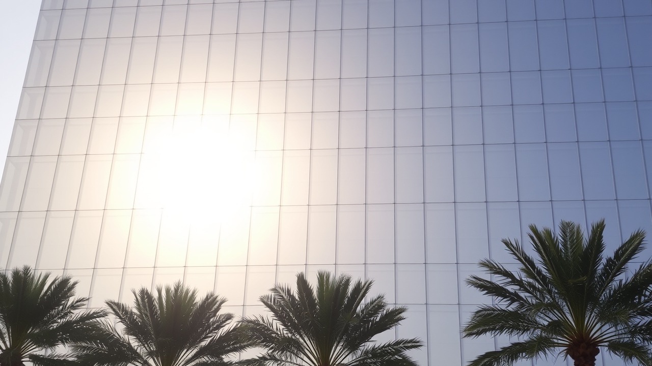 Modern glass skyscraper facade in Dubai