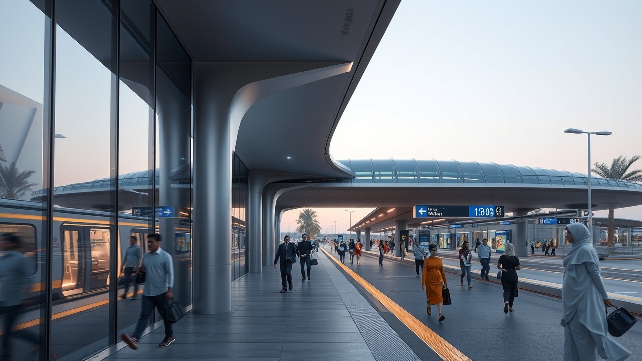 Dubai Metro Blue Line station 2026 visualization