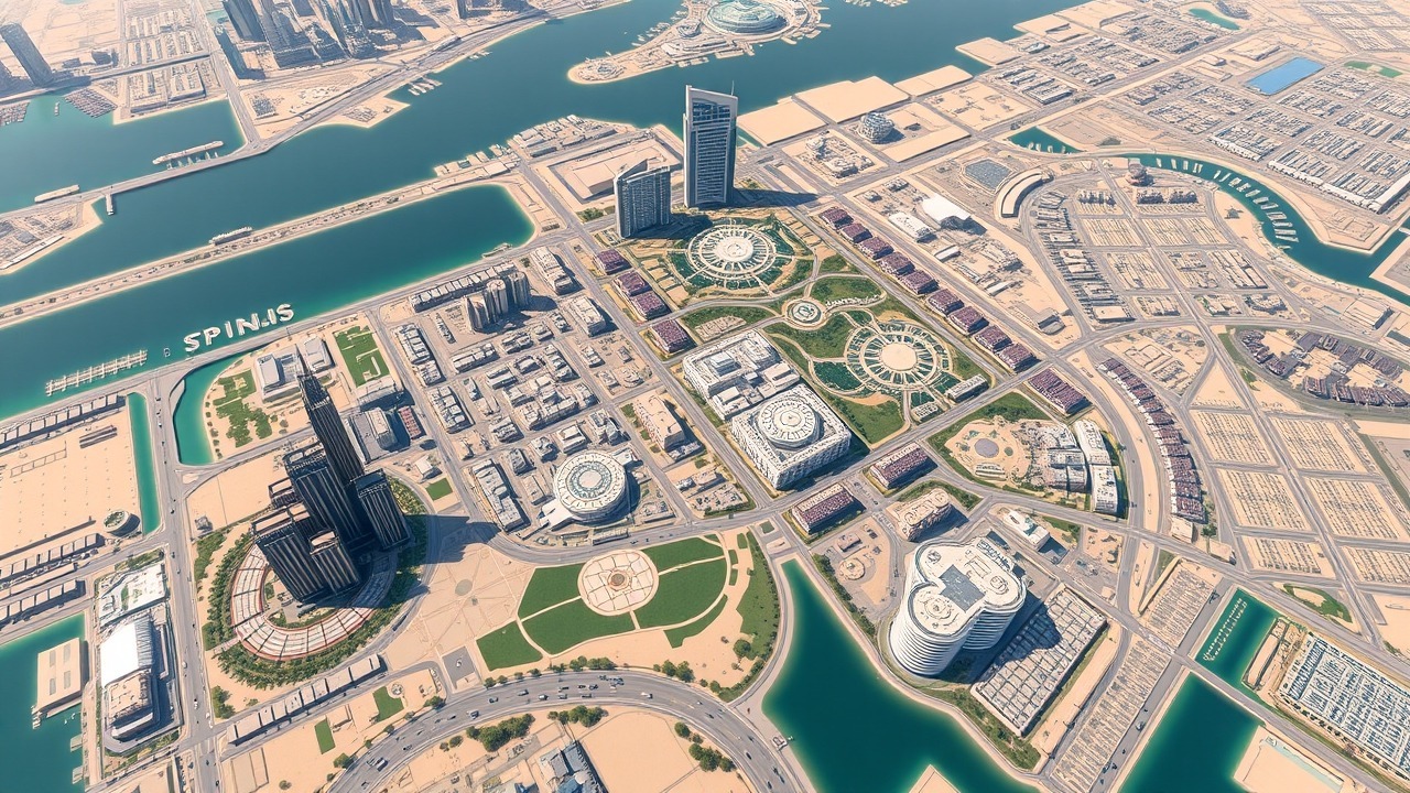 Aerial view of Dubai International City clusters