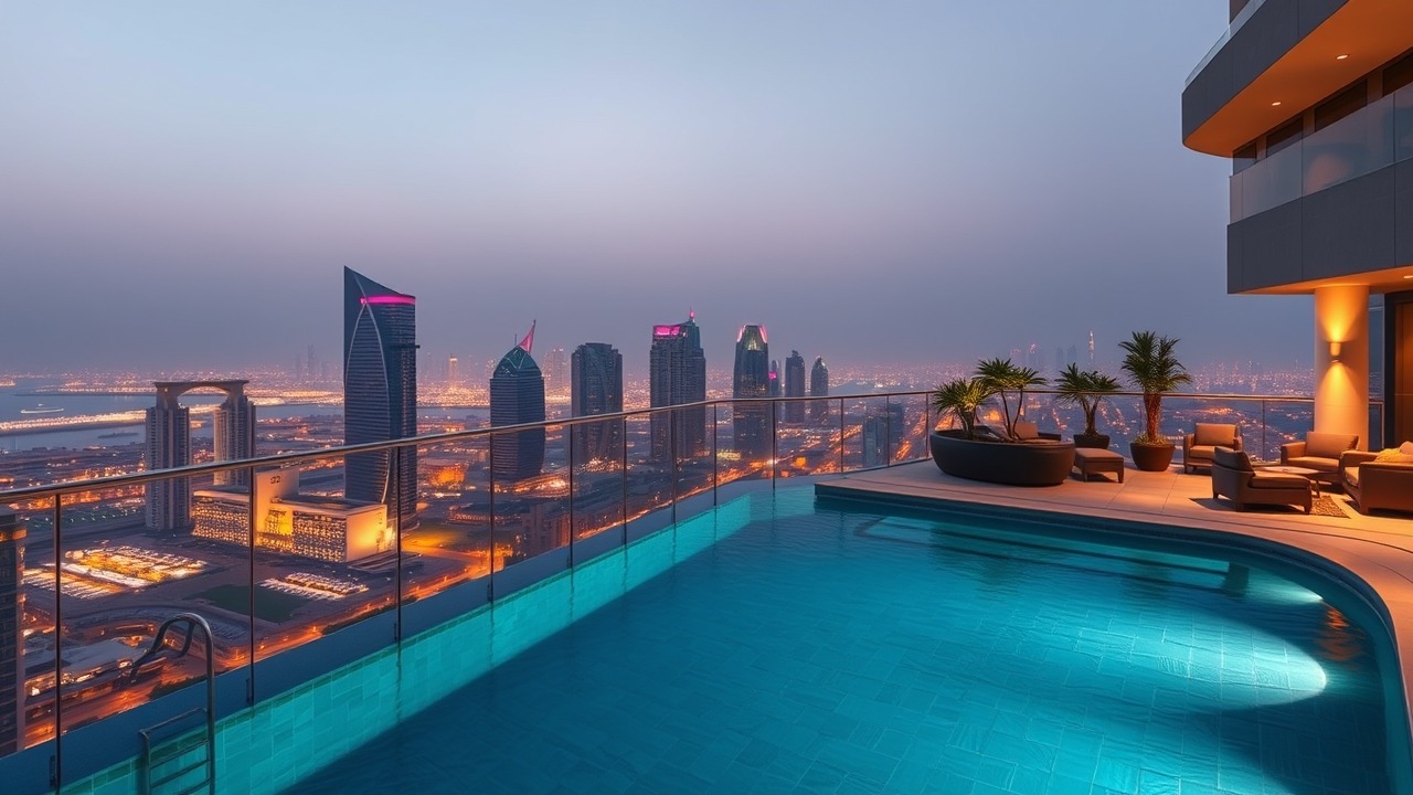 Private infinity pool on Dubai skyscraper balcony