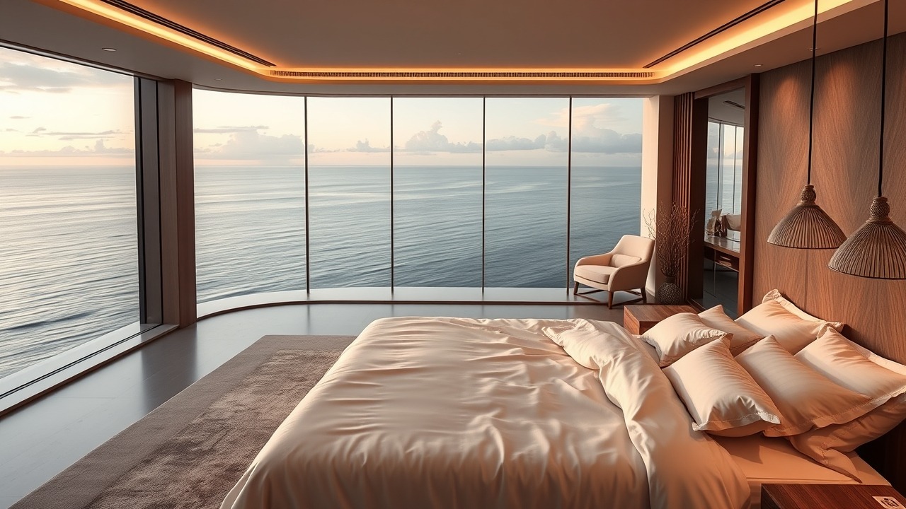 Penthouse bedroom with panoramic ocean view
