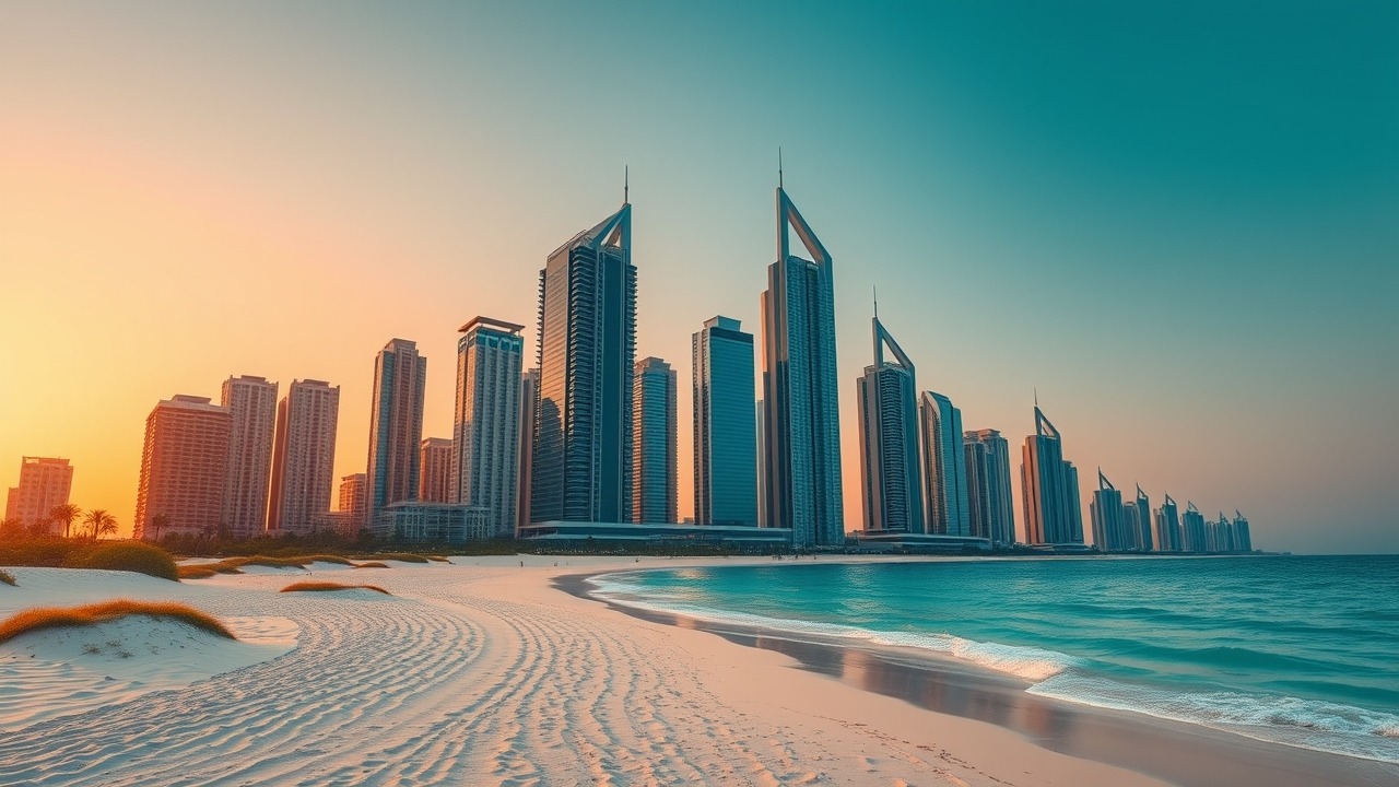 Emaar Beachfront skyline and private beach at sunset