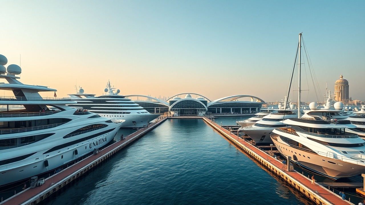 Dubai Harbour Marina and cruise terminal overview