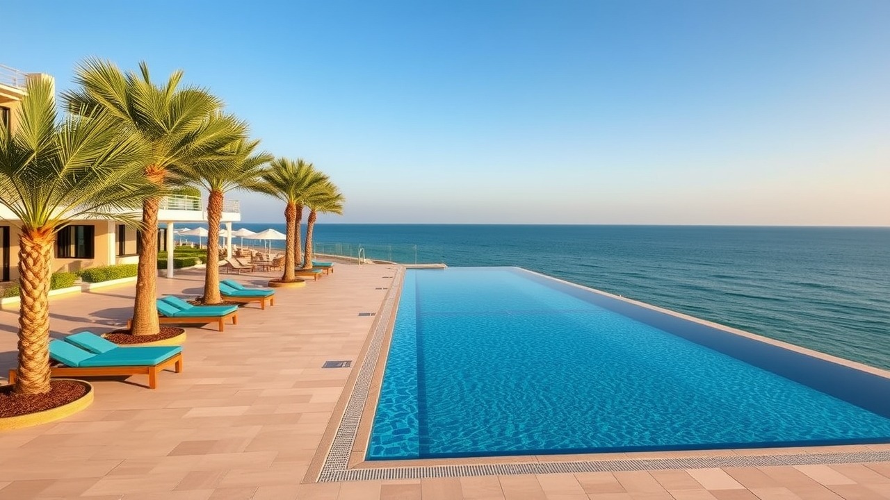 Residents private beach club infinity pool Emaar Beachfront