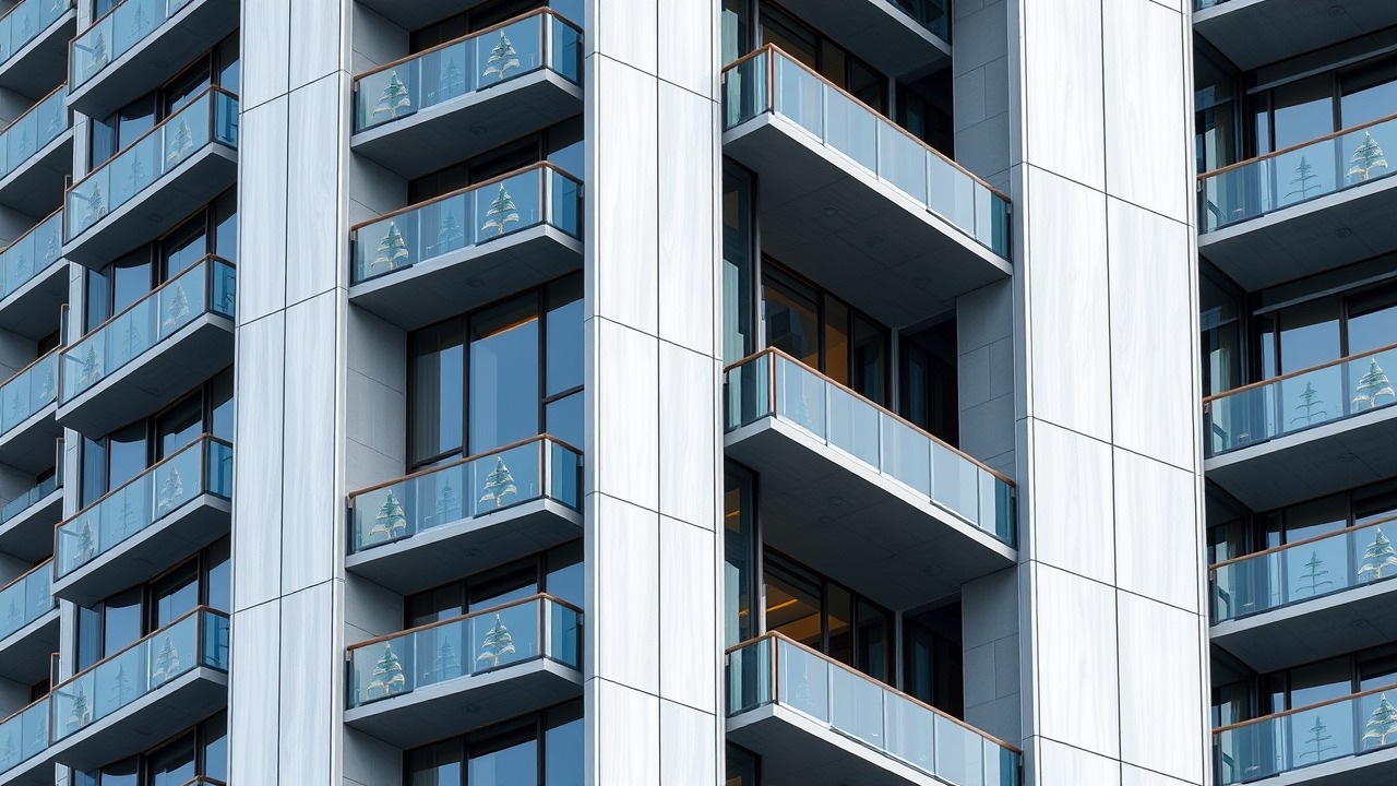 Modern architectural facade of Dubai Harbour skyscraper