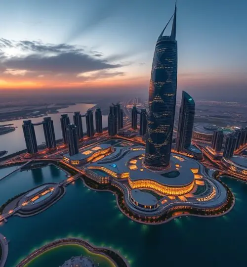 Vue aérienne de la skyline de JLT en 2026 avec la tour Uptown